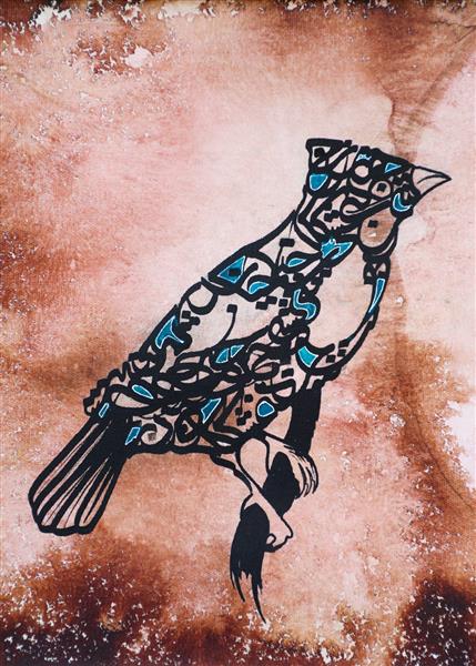 سحر گنجشککان درجیکجیکند به تسبح خدای لاشریکند نقاشیخط پرنده اثر استاد غلامحسین الطافی