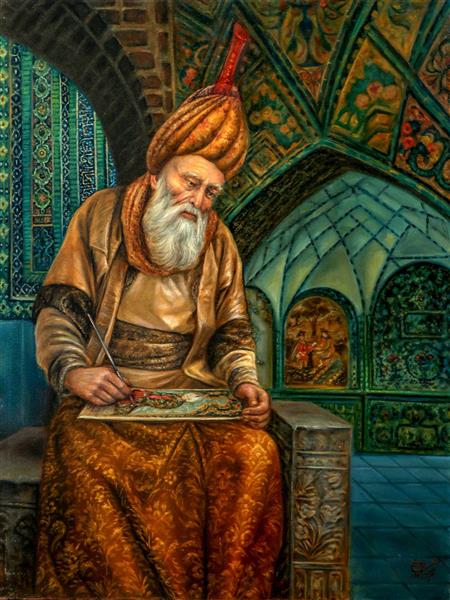 کمال الدین بهزاد نقاشی رنگ روغن اثر استاد نادر لنجانی