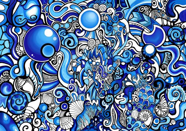 نقاشی ماندالا آبی نقاشی دیجیتال