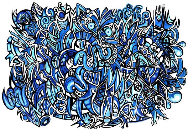 نقاشی دیجیتال ماندالا آبی سفید