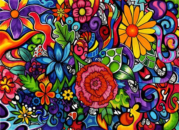 نقاشی دیجیتال ماندالا گلهای رنگی