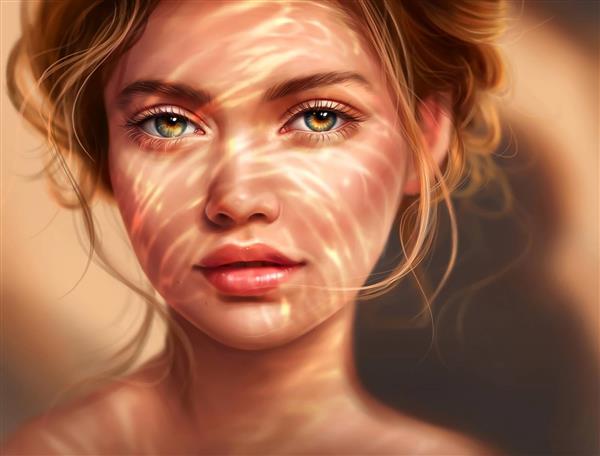 چهره دختر زیبا نقاشی دیجیتال