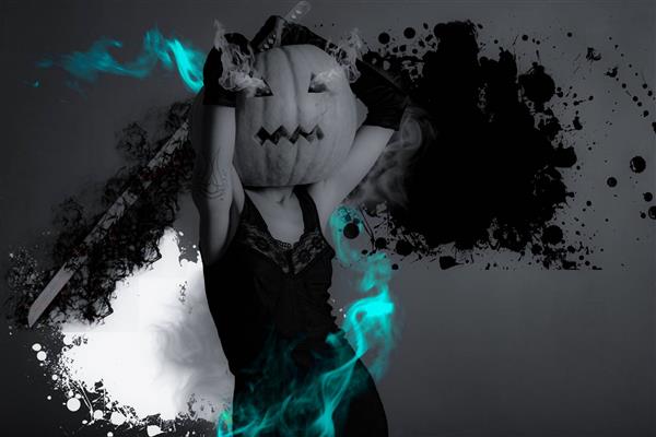 مدل رتوش شده با ماسک هالووین طراحی دیجیتال تابلو پوستر اثر خشایار فرخی