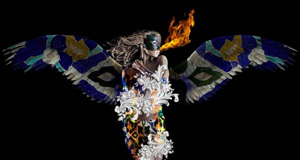 فرشته ی کاشی کاری شده سنتی طراحی دیجیتال تابلو پوستر اثر خشایار فرخی