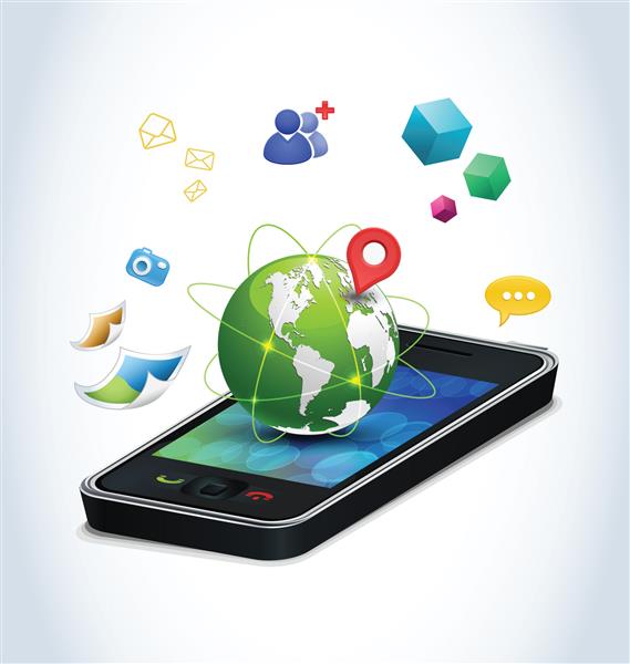 فن آوری های تلفن های هوشمند مفهوم تلفن های همراه مدرن و عملکرد آنها یافتن دوست ناوبری GPS اشتراک چندرسانه ای ارتباطات جهانی