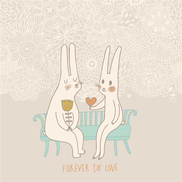 کارت عروسی ناز با خرگوش های عاشق دعوت نامه وکتور روز ولنتاین