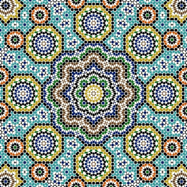 الگوی یکپارچه به سبک مراکشی کاشی معرق زینت سنتی اسلامی زمینه هندسی تصویر برداری
