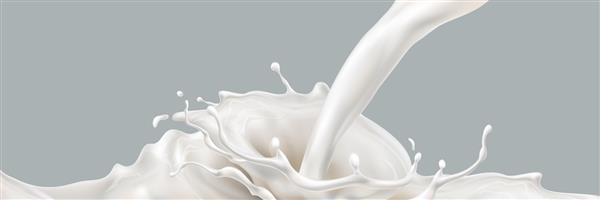 اثر پاشش شیر نوشیدنی مایع در حال ریزش است عنصر طراحی برای تبلیغات تصویر واقعی وکتور سه بعدی