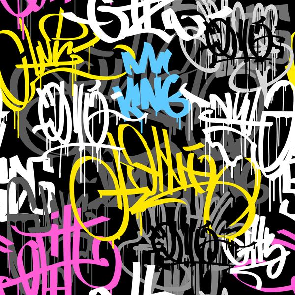 برچسب های هنر خیابانی گرافیتی الگوی بدون درز به سبک سیاه و سفید گرانج هنر خیابانی هیپ هاپ پس زمینه بی پایان برای چاپ پارچه و طراحی پارچه برچسب های رنگ آمیزی اسپری بی معنی