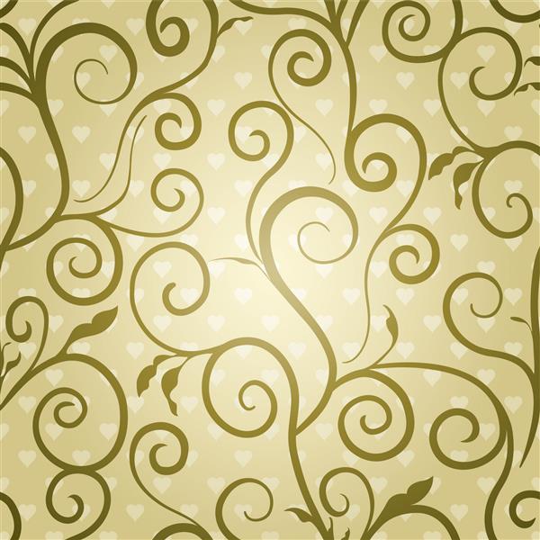 کاغذ دیواری گلدار طلایی با چرخش های زیبا و پس زمینه ولنتاین