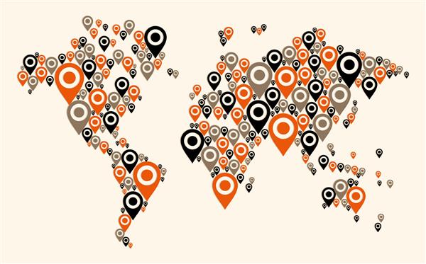 نقشه جهانی شکل آیکون ناوبری GPS فایل وکتور لایه ای برای دستکاری آسان و رنگ آمیزی سفارشی