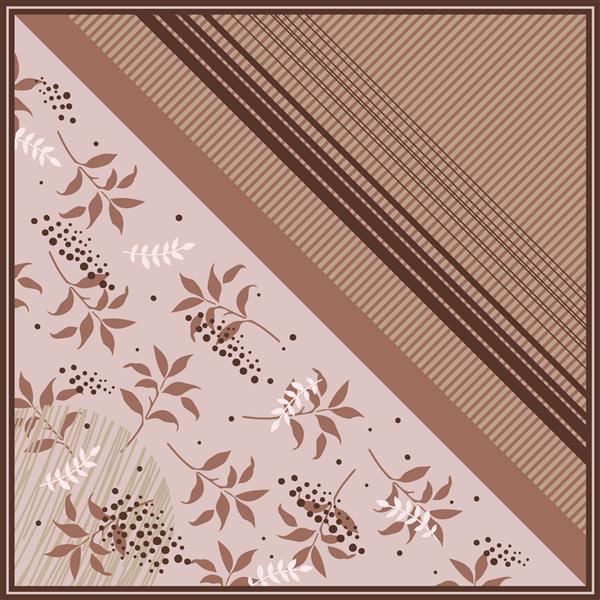 روسری ابریشمی گلدار با خطوط مورب و نقاط دایره ای روی قهوه ای سبک حجاب