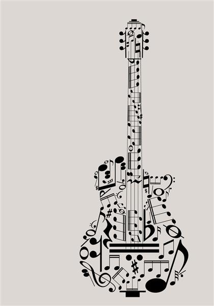 مفهوم گیتار موسیقی ساخته شده با نمادهای موسیقی برای طراحی پوستر
