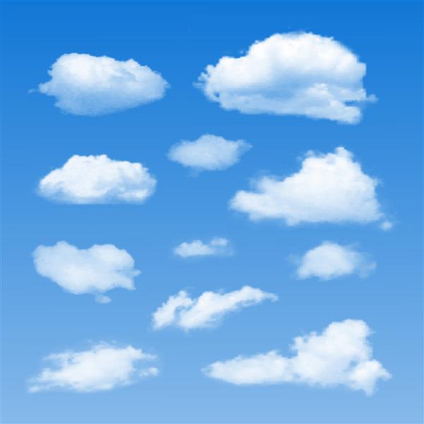 مجموعه ای از ابرها در آسمان آبی تصویر برداری