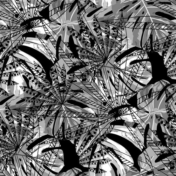 گیاهان عجیب و غریب الگوی یکپارچه با جنگل بارانی برزیلی بافت سیاه و سفید مرسوم مد روز برای چاپ لباس شنا لباس زیر الگوی گرمسیری وکتور