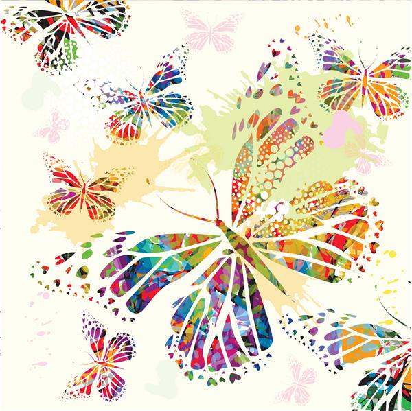زمینه با پروانه های رنگارنگ