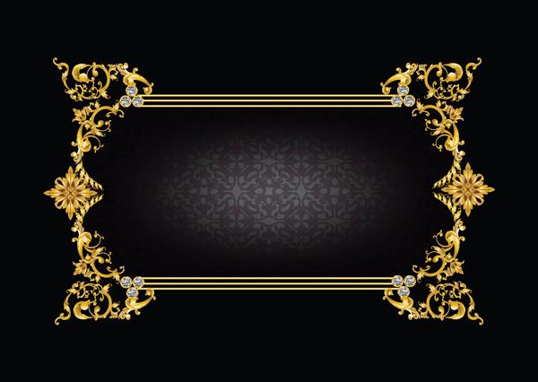 قاب طلایی با فلز باروک برجسته برگها و الماس روی زمینه سیاه