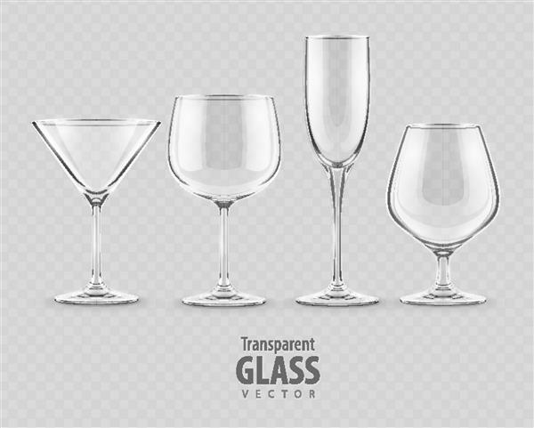 مجموعه ای از جام های شیشه ای شفاف - تصویر وکتور