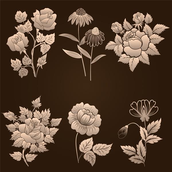 مجموعه وکتور عناصر زینتی داماسک عناصر انتزاعی گل های زیبا برای طراحی مناسب برای دعوت نامه ها کارت ها و غیره