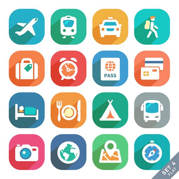 سفر و حمل و نقل نمادهای مسطح برای برنامه های وب و موبایل