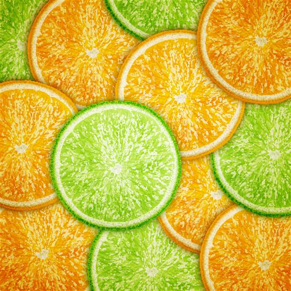 تصویر وکتور از زمینه پس زمینه برش های نارنجی و لیمویی