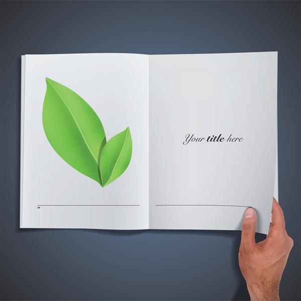 برگهای سبز چاپ شده روی کتاب طراحی وکتور