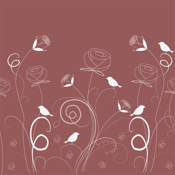 بافت علفی یکپارچه با پرندگان الگوی گل افقی بی پایان می توانید از آن در طراحی پارچه کارت تبریک طراحی گرافیک استفاده کنید