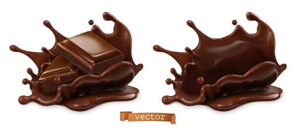 قطعه شکلات و چاشنی شکلات اشیا غذایی واقعی سه بعدی بردار