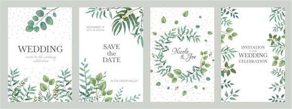 پوسترهای سبزه عروسی قاب های زیبا و شکوفه ای مرزهای جذاب روستایی شاخه ها و برگ ها کارت های دعوت مد مد ظرافت مد روز با طرح های حداقلی در زمینه سفید
