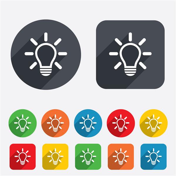 آیکون علامت چراغ روشن نماد ایده چراغ روشن است دایره ها و مربع های گرد 12 دکمه بردار