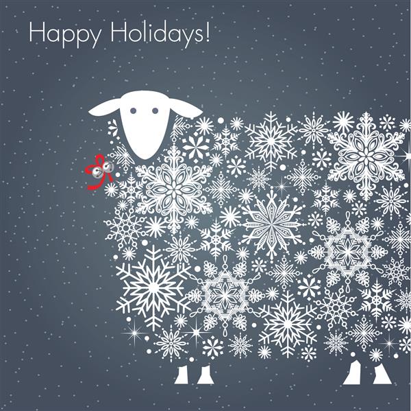 تعطیلات شاد کارت تبریک گوسفندهای دانه برف سفید شیک در زمینه خاکستری تیره تصویر وکتور EPS 10