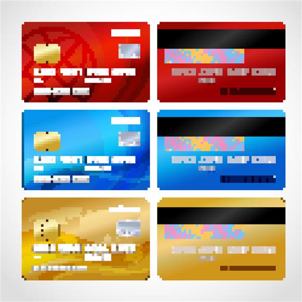 کارت های اعتباری واقع گرایانه تصویر وکتور جداگانه را تنظیم می کنند