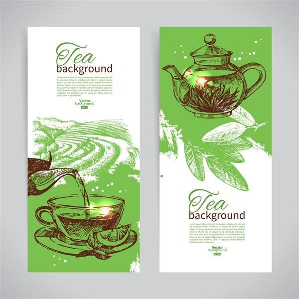 مجموعه ای از بنرهای جذاب چای تصاویر طراحی شده با دست پس زمینه های طراحی منو