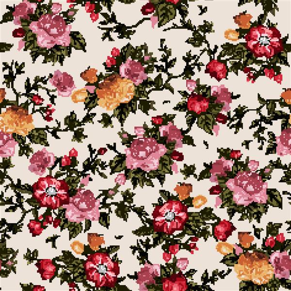 الگوی گل یکپارچه با گلهای رز در زمینه روشن آبرنگ تصویر برداری