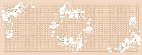 روسری ابریشمی با شکوفه سیب الگوی انتزاعی یکپارچه با عناصر گل طراحی شده توسط دست شال ابریشمی رنگارنگ و دلپذیر با گل اندازه 180x70