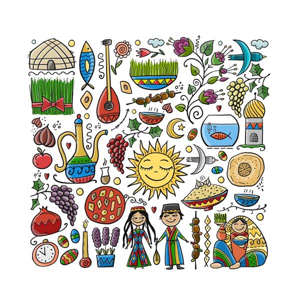 نوروز تعطیلات ورود بهار نمادهای تعطیلات مردم غذا آداب و رسوم و سنت ها هنر ازبکستان طراحی کارت هدیه تصویر برداری