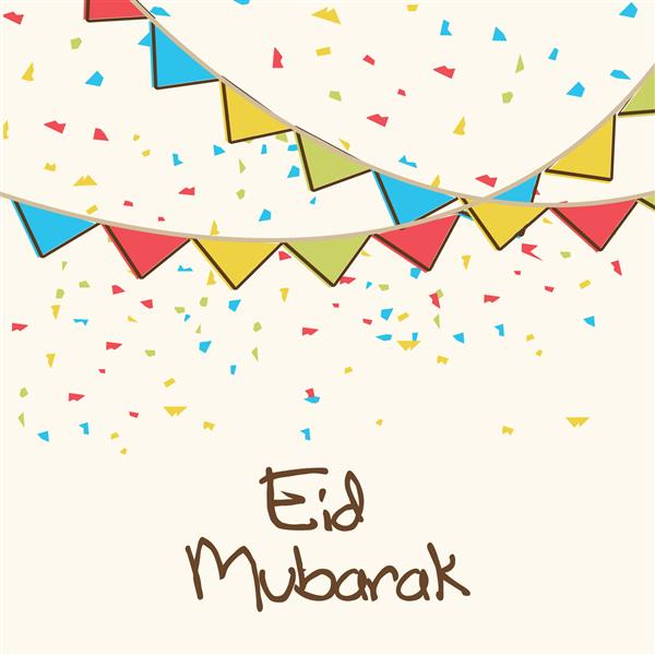زمینه جشن های عید مبارک طرح کارت تبریک زیبا با روبان های رنگارنگ