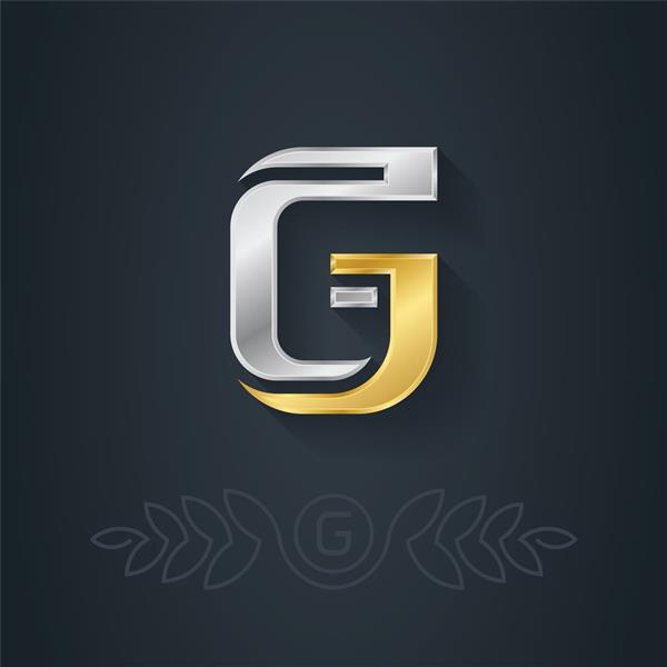 نامه G الگو برای آرم شرکت با عنصر مونوگرام عنصر یا نماد طراحی سه بعدی وکتور فونت طلا و نقره زیبا
