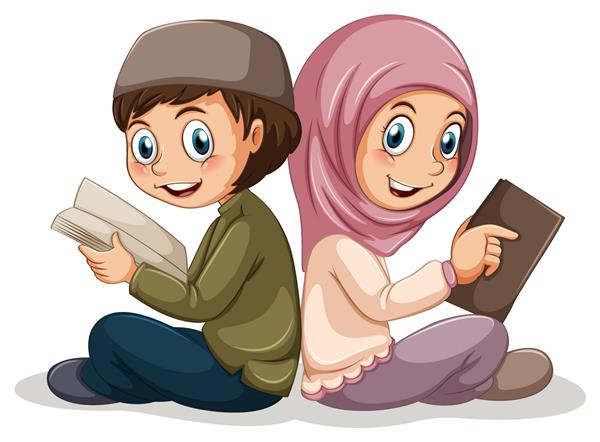 دو کودک مسلمان که با هم کتاب می خوانند