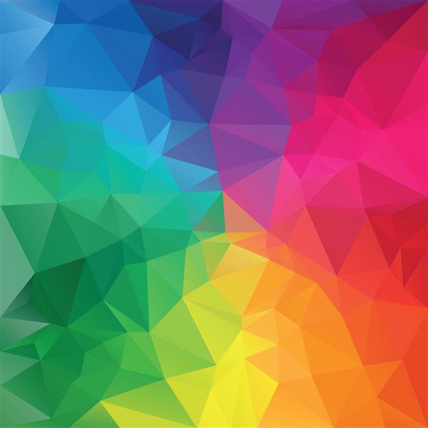 پس زمینه چند ضلعی وکتور با الگوی ظروف نا منظم - طرح مثلثی در رنگ های طیف کامل - رنگین کمان