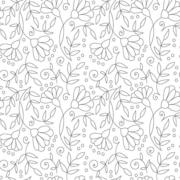 الگوی یکپارچه گل انتزاعی با برگ و نقطه دودل پس زمینه سیاه و سفید زیبا چاپ ساده تک رنگ تابستان شیرین