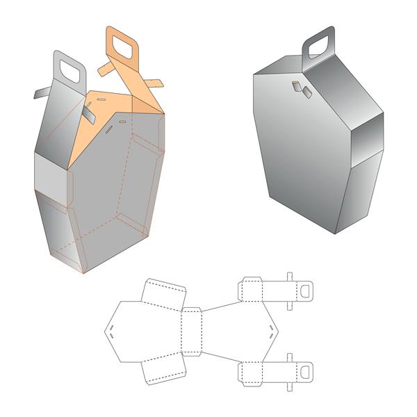 کارتن سفید بسته بندی کیف جعبه حمل پنج ضلعی جدا شده روی پس زمینه سفید مهر زنی آماده برای طراحی شما