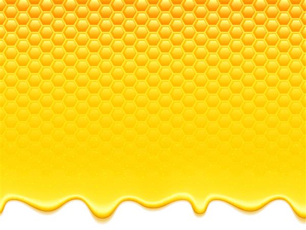 الگوی زرد براق با لانه زنبوری و عسل شیرین می چکد پس زمینه شیرین
