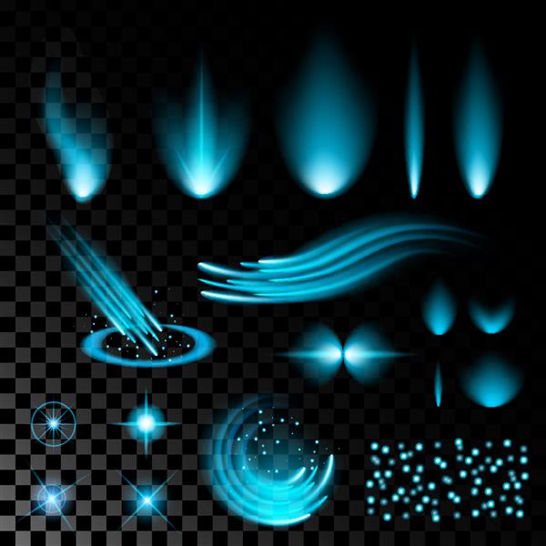 مفهوم خلاق مجموعه ای از براق های نور درخشان با درخشش هایی که در پس زمینه سیاه وجود دارد انفجار می کند برای تصویرسازی از الگوی طراحی هنری بنر برای جشن کریسمس شعاع انرژی جادویی