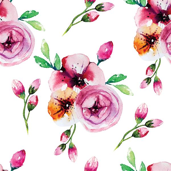 نقاشی آبرنگ با گلهای رز الگوی گل یکپارچه با گل های رز در زمینه روشن آبرنگ تصویر برداری