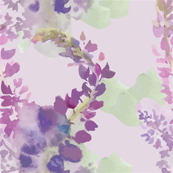 الگوی یکپارچه با لکه های انتزاعی آبرنگ و گلهای لوپین تصویر وکتور با وکتور زمینه در رنگ های ملایم