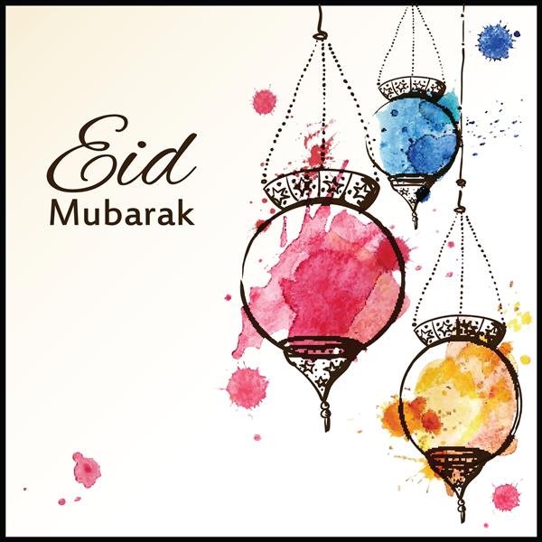 پیش زمینه عید مبارک عید مبارک - تبریک سنتی مسلمانان لامپ های آبرنگی آویز جشن کارت تبریک یا دعوت نامه برای رویدادهای جامعه مسلمان تصویر برداری