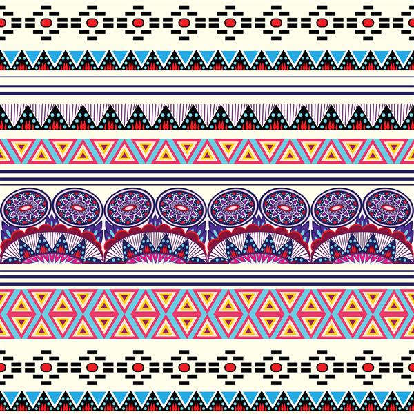 هنر قبیله ای الگوی یکپارچه boho چاپ هندسی قومی تکرار رنگارنگ بافت پس زمینه پارچه طرح پارچه کاغذ دیواری