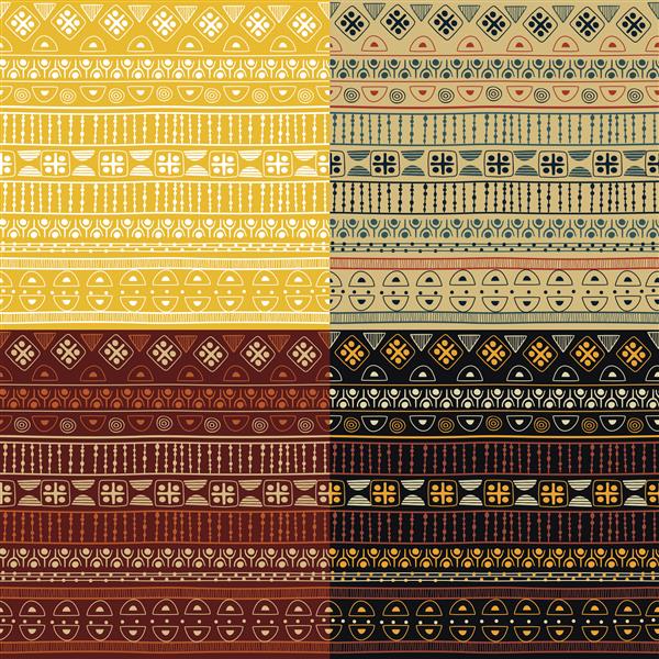 مجموعه ای از الگوهای بدون درز قبیله ای قابل استفاده برای پارچه کت کیف نوت بوک کارت پاکت پد پتو مبلمان بسته بندی