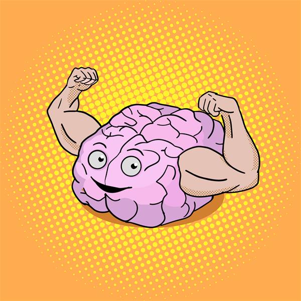 تصویر وکتور وکتور سبک پاپ آرت آرت آموزش مغز کارتون رنگارنگ مغز قدرتمند